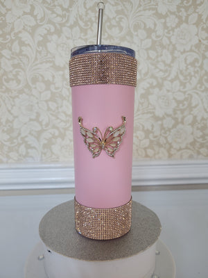 Golden Butterfly Bedazzled Stainless Steel Tumbler - 20 oz