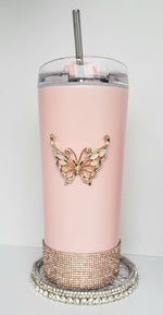 Golden Butterfly Bedazzled Stainless Steel Tumbler - 20 oz