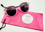 Girls Pink Retro Round Bowtie Sunglasses