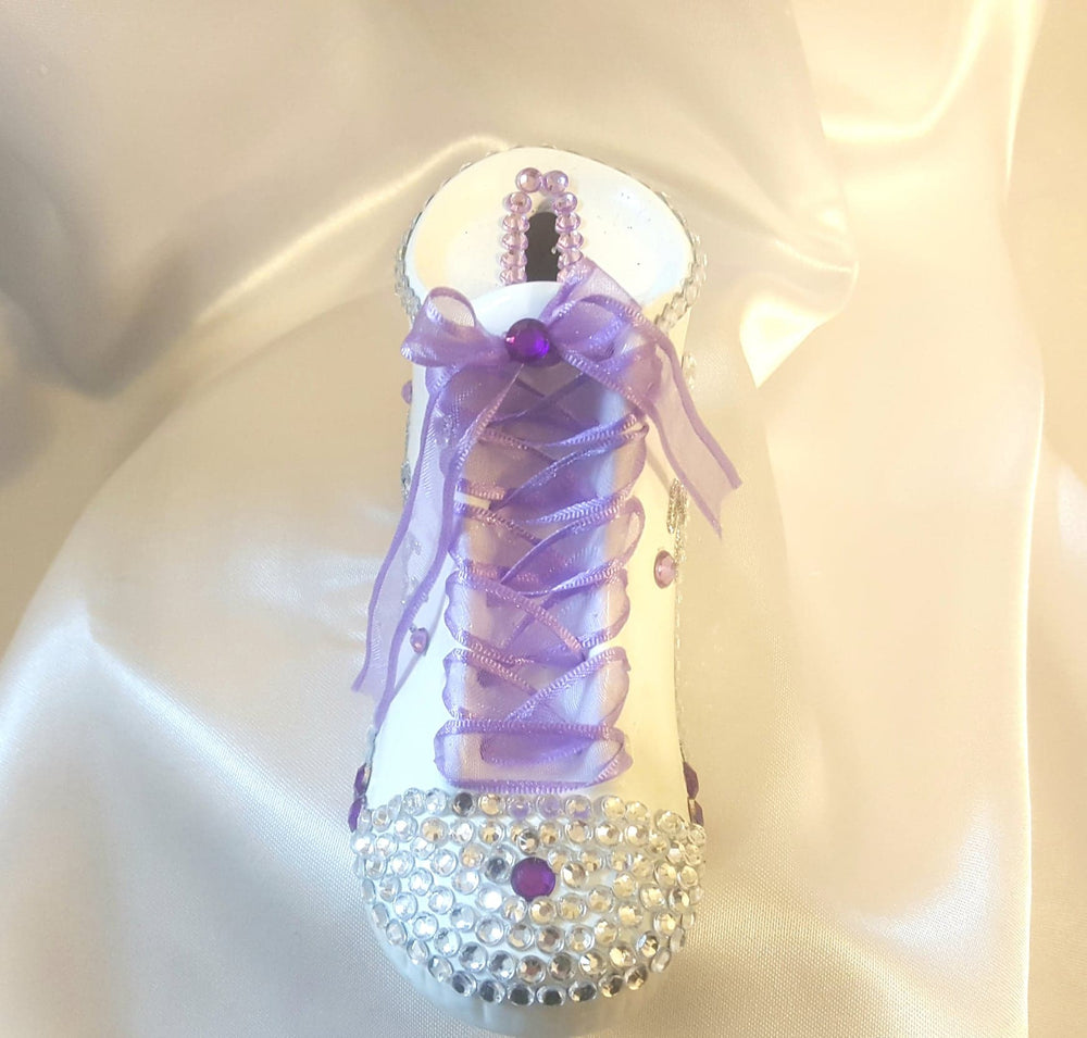 Mini Ceramic Personalized Sneaker Bank - Purple/Silver Rhinestones