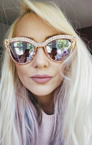 Pearlized Rose Marble Women Cat Eye Sunglasses