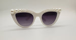 Vintage Retro Women Cat eye Sunglasses White Pearl Trim